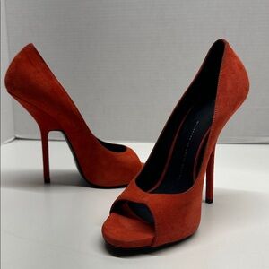 Giuseppe Zanotti Alien Heel High Heeled Shoes Open Toe Suede Red Size 10.5